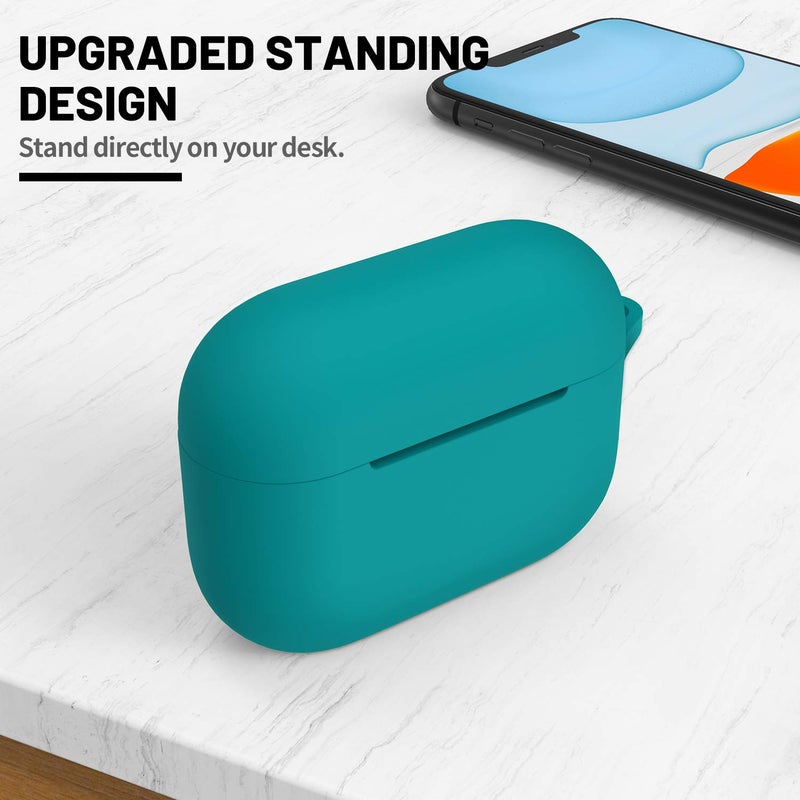 ATUAT for AirPods Pro 1st/2nd Generation Case Cover, Protective Silicone Skin Accessories with Keychain for Women Men for Apple AirPods Pro 2019/2022 Charging Case,Front LED Visible-Teal/Emerald Green - Image 2